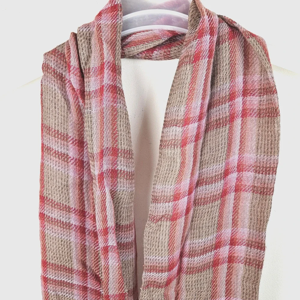 Sol Alpaca Scarf 100% Baby Alpaca Little Tartan Plaid Fringe NEW